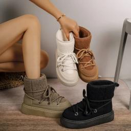 2024 outono e inverno novas botas de neve de sola grossa cross-tie engrossado meados de comprimento sobre o joelho botas femininas quentes - Image 1