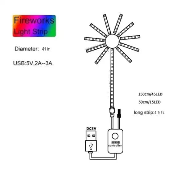 Fogos de artifício LED Strip Light, Música Control, Sinfonia, RGB, Sonho, Meteor Lamp, Kit completo, Casamento, Natal - Image 1