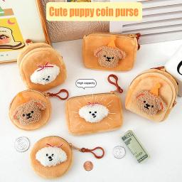 Cartoon Plush Dog Coin Bag, Titular do cartão, Mini Carteira, Cute Zipper Purse, Leve, Saco de armazenamento pequeno - Image 2