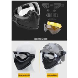 Máscara tática com malha de aço Airsoft Paintball Máscara facial completa adequada para capacete rápido com óculos de proteção para os olhos 3 lentes - Image 3