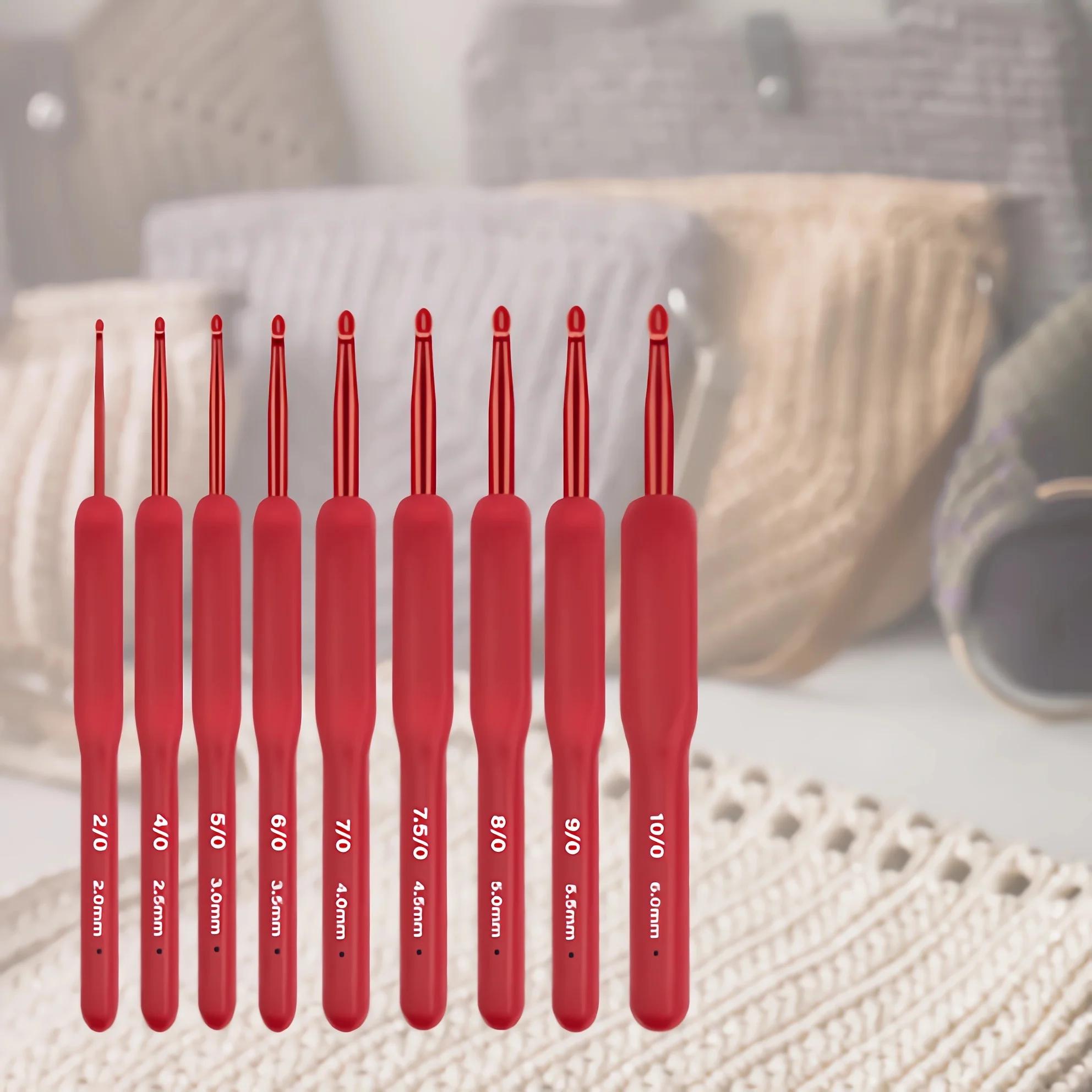Silicone Handle Aluminum Crochet Needle Set, Gancho de crochê vermelho, Ganchos ergonômicos para mãos artríticas, Presentes de crochê, 9Pcs - Image 1