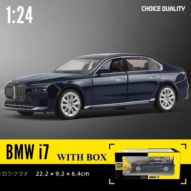 Miniatura colecionável BMW i7 G70 em liga 1:24 - Perfeita para decoração e presentes infantis