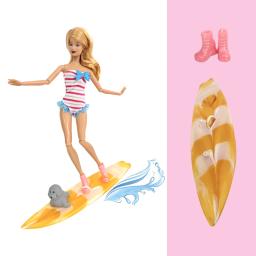 Nk cor aleatoriamente 2 itens/conjunto = 1 peça de prancha de surf + 1 par de sapato bota legal verão praia brinquedo esportivo para boneca barbie acessórios engraçados - Image 3