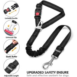 Cinto de segurança do carro do cão retrátil, Cinto de segurança do carro do cão 3in 1, Reflective Elastic Nylon Pet Seat Belt para o veículo - Image 2