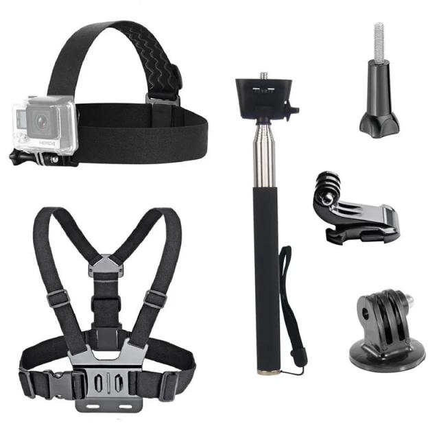 Kit Completo de Montagem com Faixa de Cabeça, Cinta de Peito e Bastão de Selfie para GoPro Hero e Câmeras AKASO e EK7000