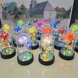 Rosas preservadas para mulheres, rosa galáxia de vidro, luz LED, flor artificial, presente de aniversário para menina, 1pc - Image 1