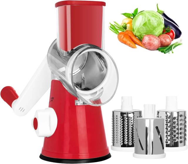 Fatiador Vegetal Portátil 3 em 1: Ralador Multifuncional com 3 Rolos e Triturador de Queijo para Cozinhas Práticas
