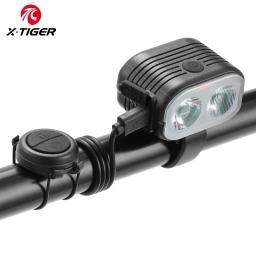 X-TIGER-Farol LED de bicicleta com buzina, luzes à prova d'água, USB recarregável, 200 lumens, 6 modos, 2 em 1 - Image 1