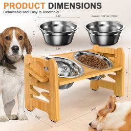 Tigelas de cachorro elevadas de aço inoxidável Tigelas aumentadas ajustáveis com suporte de bambu Alimentador de gatos Animal de estimação de vários tamanhos - Image 5