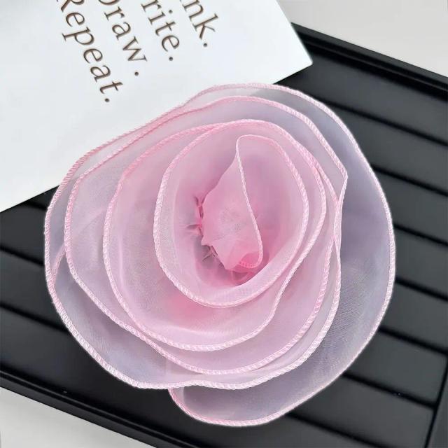 Broche de Flor Rosa em Organza - Alfinete Vintage Floral de Camadas para Decoração de Vestido e Corsage, 1 Peça