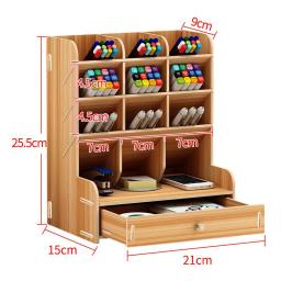 1pc organizador de mesa de madeira multifuncional desktop papelaria caneta titular caixa para escritório em casa material escolar armazenamento titular - Image 6
