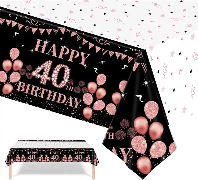 Decorações de Aniversário Femininas em Ouro Rosa: Pratos, Guardanapos, Copos e Toalhas de Mesa Descartáveis para Celebrar os 40 Anos