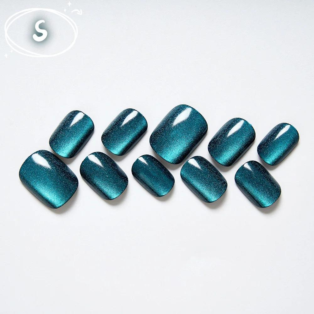 Dicas de unhas francesas acrílicas para mulheres e meninas, rosa vermelha, pressione unhas, design de olhos de gato, amêndoa, tendência diária, roupa de festa, 10 peças - Image 1