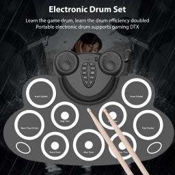 Rolo de mão bateria eletrônica com baquetas, pedal, alto-falante duplo, suporta conexão, MIDI Gaming Pad, 9 almofadas - Image 1