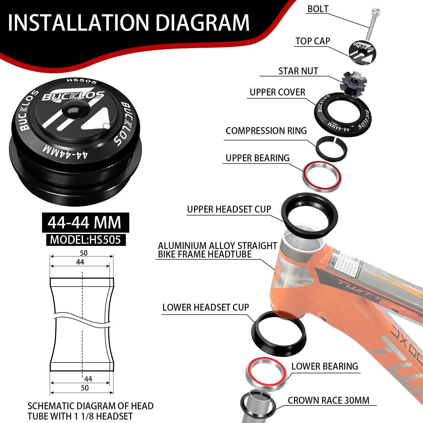 Bucklos fone de ouvido para bicicleta, rolamento selado, caixa de direção de bicicleta, liga de alumínio, coluna de direção mtb, 34mm 44/50.6/55/56mm - Image 1