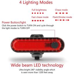 LED Bright Bike Taillight Set, Farol de segurança de ciclismo, Iluminação noturna, Luz dianteira e traseira de bicicleta, USB recarregável - Image 2