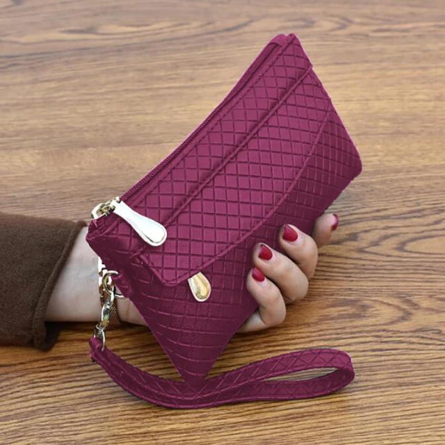 Bolsa de Couro PU Portátil para Mulheres com Compartimentos Impermeáveis para Moedas e Telefone