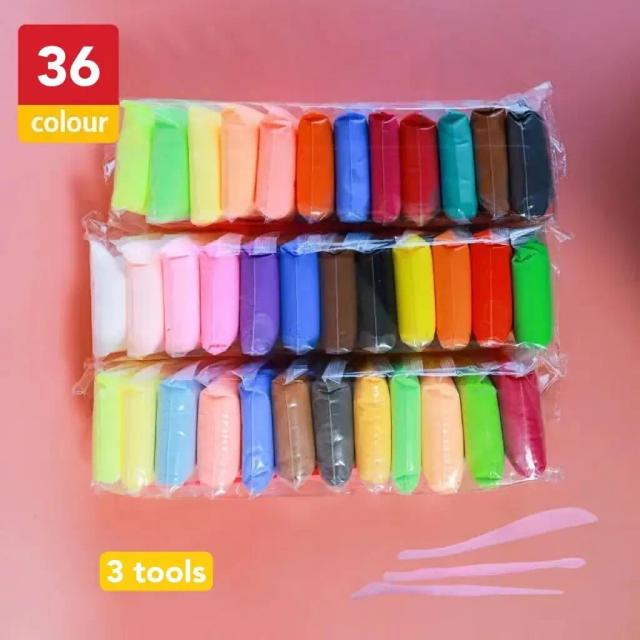 Conjunto de 36 Cores de Argila Seca Ultraleve com Ferramentas para Escultura - Ideal para Educação Infantil e Artesanato DIY