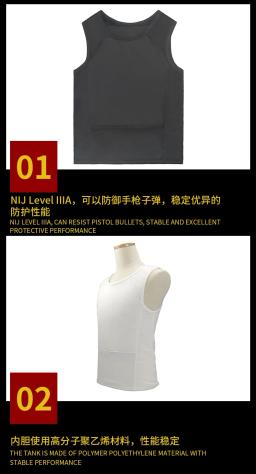 Ultra-confortável colete à prova de balas, roupas leves, Oculto dentro desgaste, Soft Anti-bala camiseta, Roupa escondida, Nível IIIA - Image 6