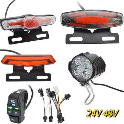 E-Bike freio dianteiro e luz traseira Set, Bike Rack Lâmpada com buzina, Interruptor do farol, Turn Tail Light, Acessórios bicicleta elétrica, 24V, 48V - Image 1