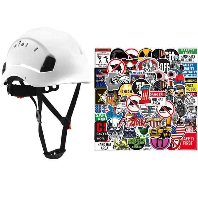 Capacete de Segurança com Ventilação e 50 Adesivos, Ideal para Escalada e Resgate, Conformidade CE, com Viseira e Óculos de Proteção
