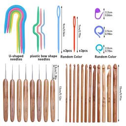 IMZAY-Conjunto De Ganchos De Crochet De Bambu, Kit De Agulha De Malha, Agulhas De Costura De Plástico, Forma De U, Forma De Arco, Cor Aleatória, 20Pcs - Image 2