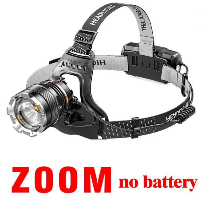 Lanterna de Cabeça Recarregável com LED Ultra Brilhante e Função Zoom, Impermeável para Acampamento e Caminhadas ao Ar Livre