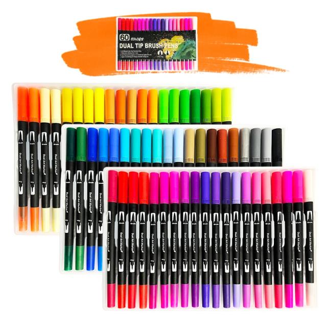 Canetas Aquarela Dupla Ponta para Crianças - 120 Cores de Marcadores de Pincel para Desenho, Pintura e Caligrafia