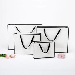 Sacos De Presente De Papel Kraft Marrom e Branco Com Alças, Presente De Aniversário, Sacos De Compras, Saco De Armazenamento De Cosméticos, Saco De Viagem, 10 Pçs/lote - Image 3