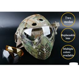 Máscara tática facial completa com 3 lentes, resistente ao impacto, caça, tiro, proteção, airsoft, combate, paintball - Image 6