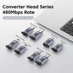 Adaptador micro usb para tipo c mini usb para usb c 480mbps conector de carregamento de dados rápido udc para adaptador relâmpago para iphone android - Image 2