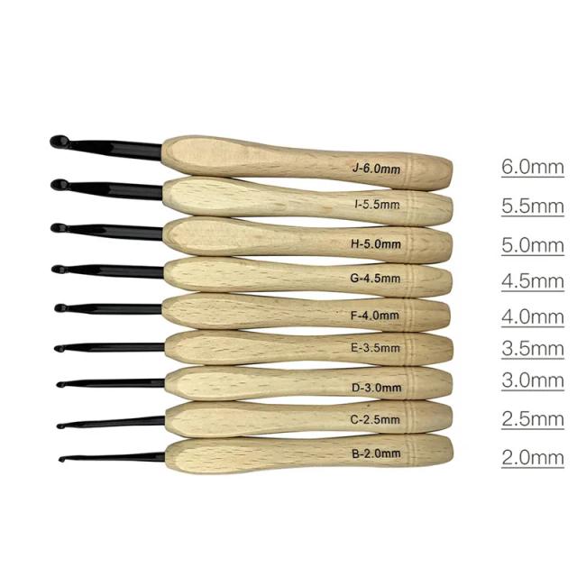 Ganchos de Crochê com Cabo de Madeira - Conjunto de 9 Agulhas para Fios Artesanais (2 mm a 6 mm) e Ferramentas de Costura DIY