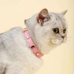 Coleiras de couro macio, colar bonito do gato, cão pequeno, gatinho, colar do filhote de cachorro, estrela, lua, rebites decoração, XS-M - Image 2
