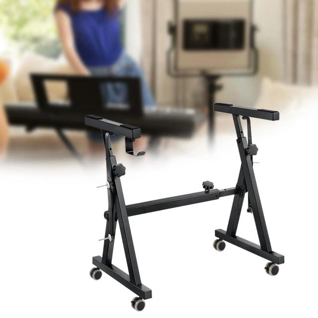Suporte de Teclado Ajustável em Forma Z com Rodas para Pianos Elétricos de 54, 61 e 88 Teclas - Estável e Prático para Amadores e Viagens