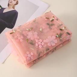 Tecido De Renda De Malha De Bordado De Flor Rosa Empoeirado, Tecido de tule macio para roupas DIY, Padrão Floral - Image 3