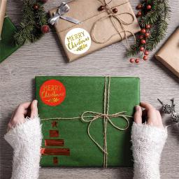 Adesivos de feliz natal de folha de ouro, 1.5 polegadas vermelho/verde/branco presente de natal decorativo envelope selo etiquetas decoração de festa adesivos - Image 5