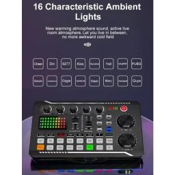 F998 placa de som ao vivo e interface de áudio com efeitos DJ Mixer e Voice Changer,Bluetooth Stereo Audio Mixer para Youtube Stream - Image 3