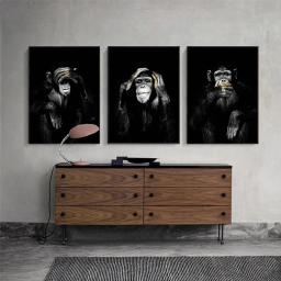 Pôster de tamanho grande, Pintura em Lona, Arte Mural, Dark 3 Pôsteres Engraçados de Macaco, Impressões para Sala de Estar, Decoração para Casa - Image 2