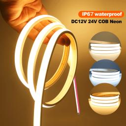 Luz de tira conduzida cob impermeável 12v 24v flexível conduziu a luz de néon 0.5-20m 320leds iluminação linear de alta densidade luzes led cob - Image 1