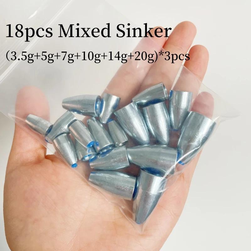 18 peças de chumbo de bala de liga com núcleo de plástico misto 3.5g-20g texas equipamento bala fundição de peso chumbada para baixo truta equipamento de pesca - Image 1