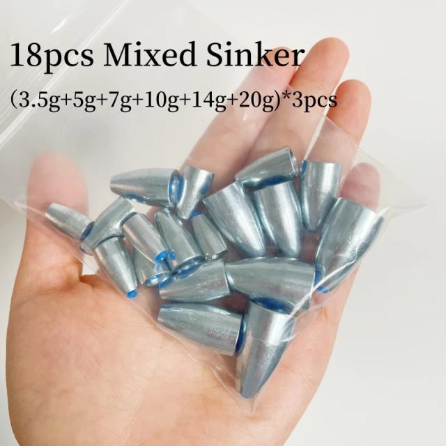 Chumbada de Pesca Texas Rig 18 Peças Liga Plástico 3.5g-20g