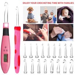 Conjunto de crochê com luz LED, agulha de tricô, ergonômico, linha número, tricô gancho, DIY, 17 PCs, Novo - Image 2
