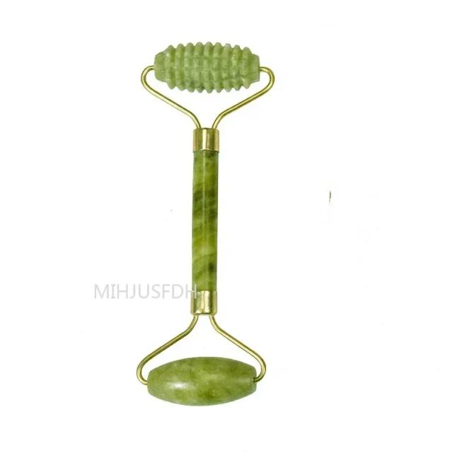 Rolo Massageador de Jade Natural para Rosto e Corpo Anti-rugas Duplo