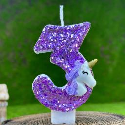 Velas de Aniversário Unicórnio para Crianças, Número 0-9, Bolo Toppers, Roxo, Decoração de Aniversário de 1 Ano - Image 4