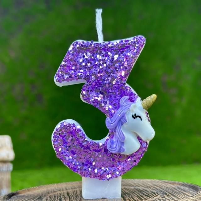 Velas de Aniversário Unicórnio Roxas para Crianças - Números 0 a 9 para Bolo e Decoração de Festa de 1 Ano