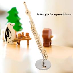 Réplica Miniatura De Flauta Com Suporte E Estojo, Mini Instrumento Banhado A Ouro, Ornamentos Musicais, Presente - Image 3