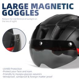 VICTGOAL MTB Capacete de Bicicleta Homens com Óculos de Visor de Sol Capacete de Ciclismo USB Recarregável LED Luz Traseira Lente Magnética Road Racing Mountain Bike Capacetes - Image 4