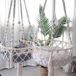 Mão Tecido De Algodão Corda De Rede Para Animais De Estimação, Cesta De Suspensão, Gato Swing, Kitten String Den, Indoor Pend Nest, Pet Supplies, Novo - Image 3