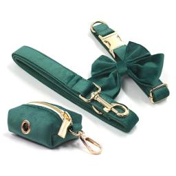 Coleiras personalizadas para cães, Arnês ajustável com fivelas de metal de segurança, Arnês de cachorro, Gift Set, veludo verde, arco de marinheiro - Image 5