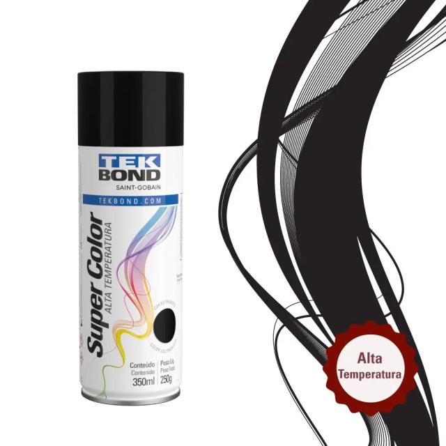 Tinta Spray Preto Brilhante 350ml para Alta Temperatura - Tekbond